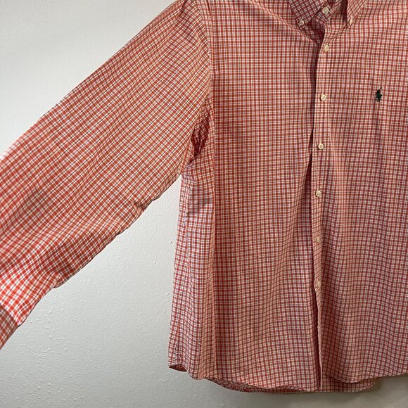 Ralph Lauren Men's Orange/White Plaid Cotton Button-Down Shirt with Logo, XL - Picture 8 of 13